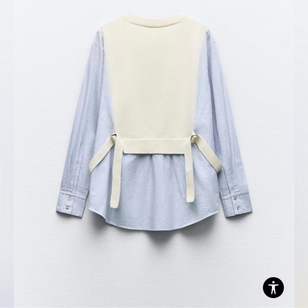 Zara Striped Blue and Cream Knit Shirt with Tie Back SIZE ( XS/S)